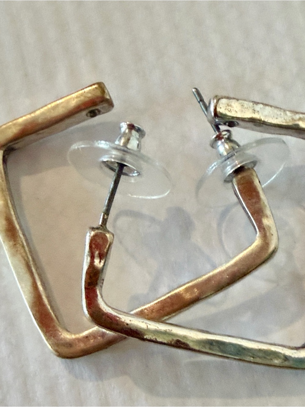 Gold-Tone Angular Square Hoop Stud Earrings